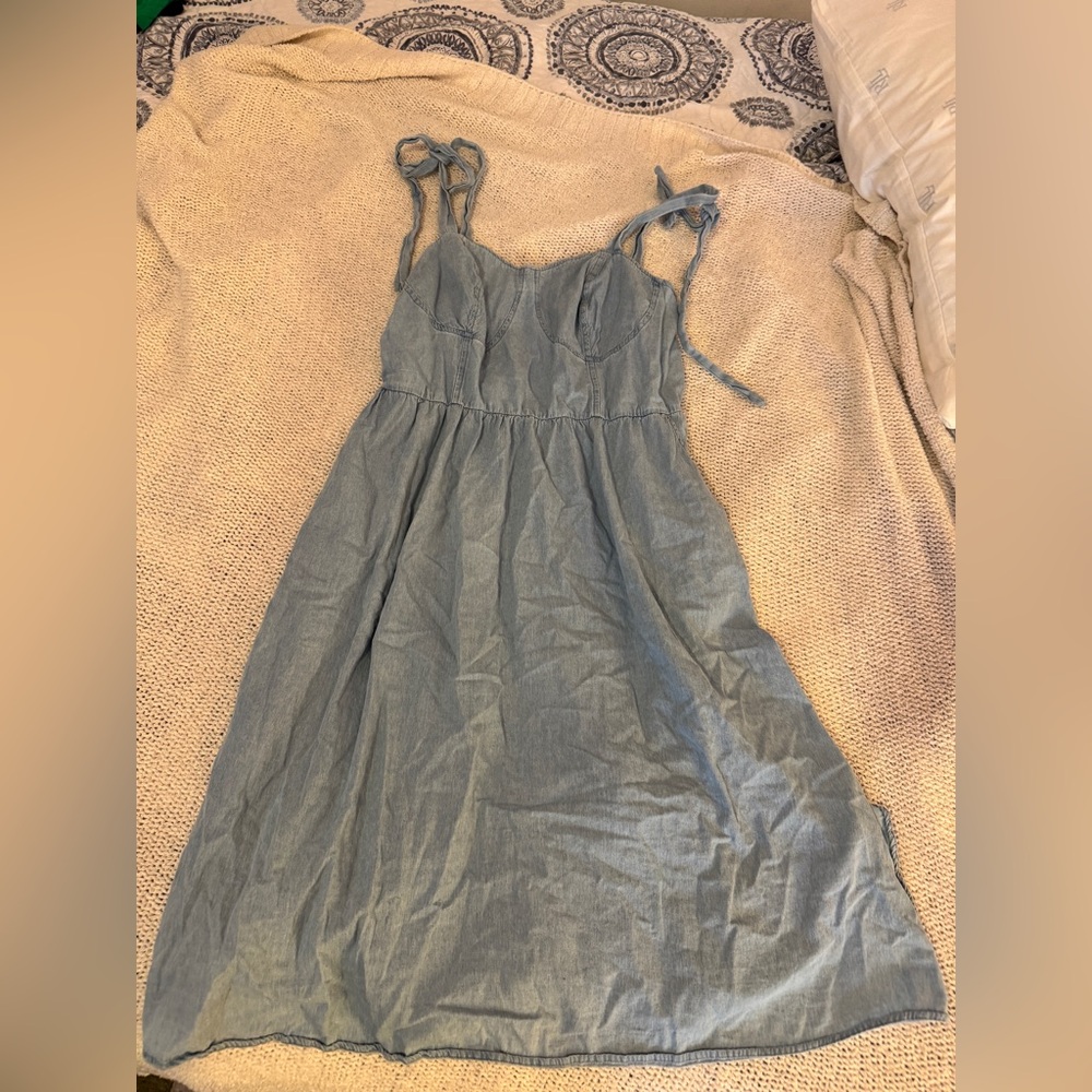 Lauren Conrad fit and flare tie shoulder chambray dress